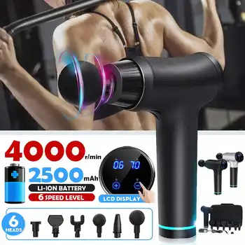 

4000r/min Therapy Massage Guns 6 Gears Muscle Massager Pain Sport Massage Machine Relax Body Slimming Relief 6 Heads LCD Display
