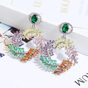 

VERY GIRL Luxury Colorful Olive Leaf Drop Earring for Women Wedding Full Micro CZ Cubic Zircon Earring Fashion Jewelry