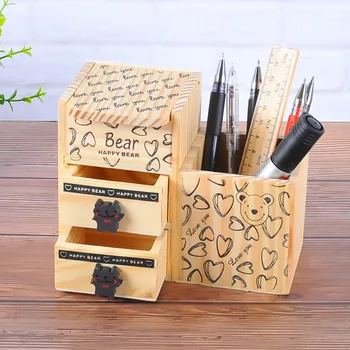 

Multi-function Wood Desktop Stand Holder Cosmetic Brush Storage Box For Pencil Pen Cosmetic Brush Jewelry Display Rack