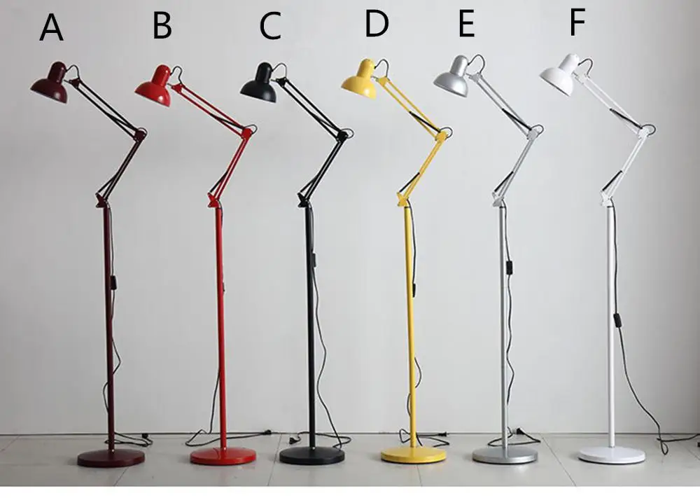 Лампа для чтения, простой напольный светильник E27, металлический корпус, регулируемый простой светильник ing для чтения, гостиничного номера, гостиной - Цвет абажура: C(black)