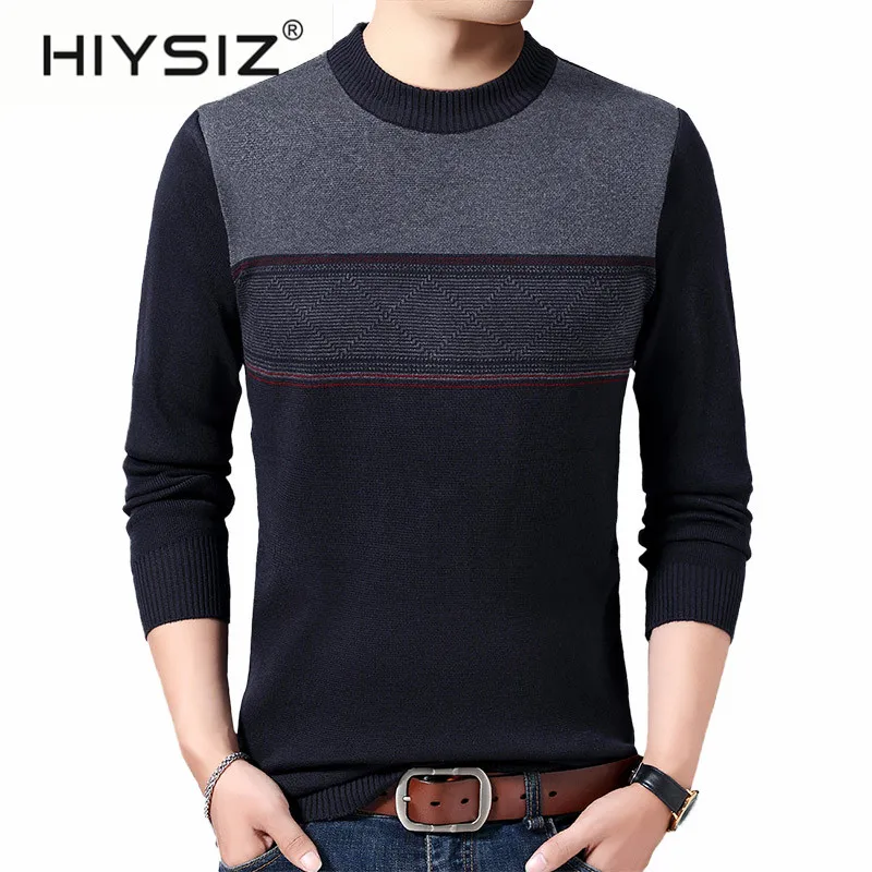 

HIYSIZ Brand 2019 Casual Men sweater Streetwear Winter Knitted pull Sweater Men Fashion O-Neck Pull Homme Stripe Clothes H3020