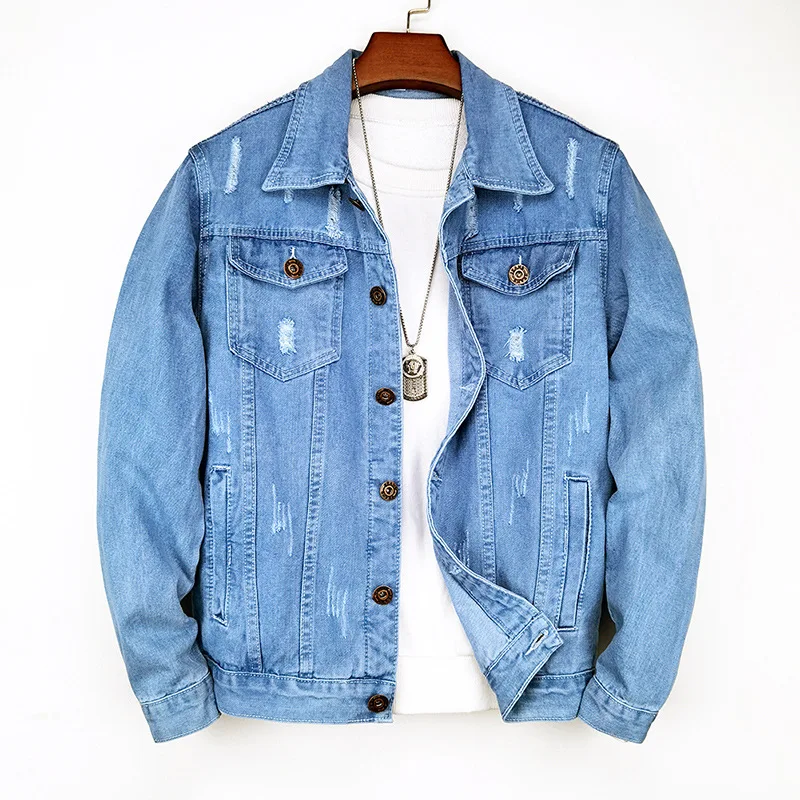 

men's jacket 2020 new autumn denim jacket men handsome print lapel slim denim jacket men