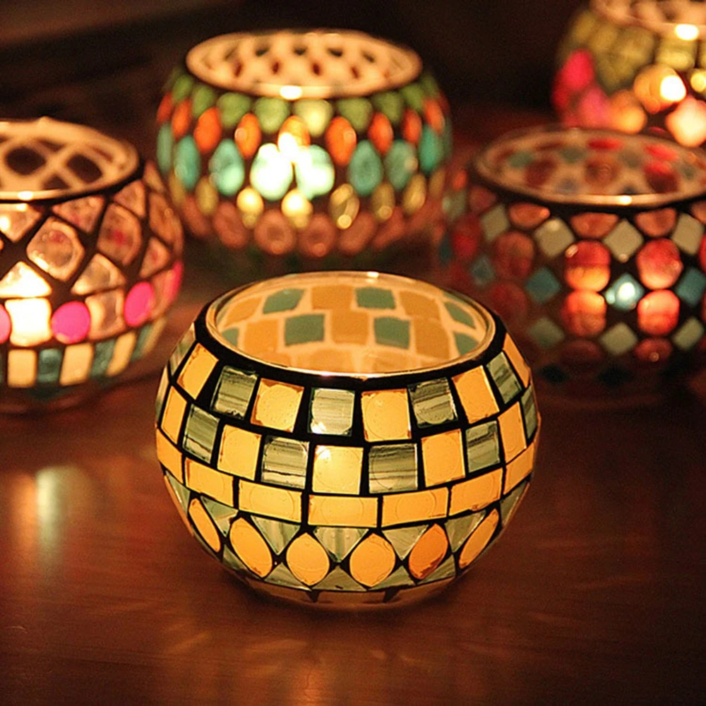 Moroccan Mosaic Glass Candle Holder Romantic Candlelight Dinner Candlestick Home Tabletop Decoration candle holders