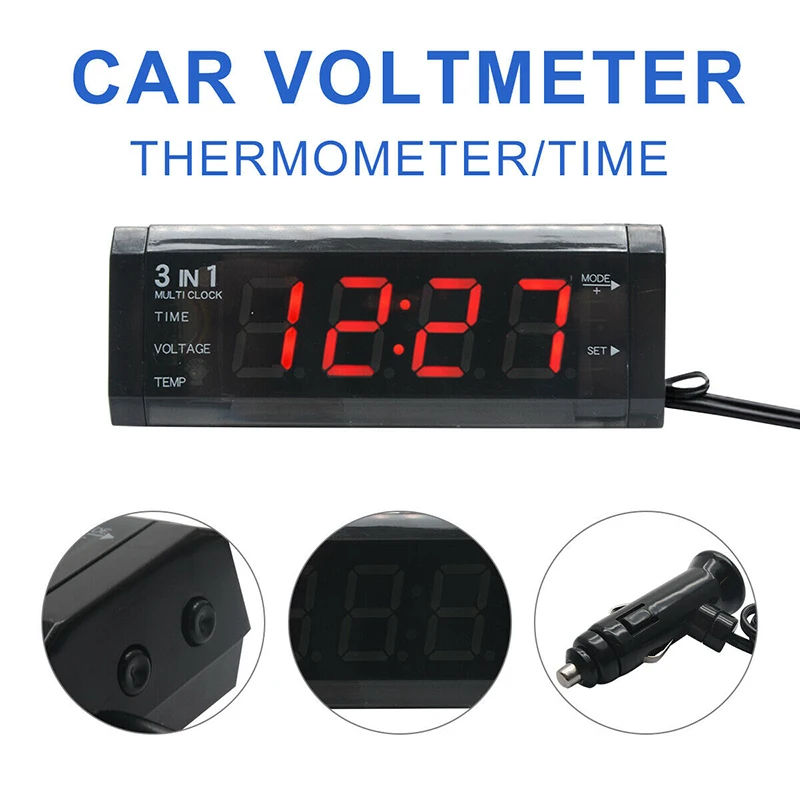 

3 in 1 Digital LCD Display Clock Car Auto Thermometer Voltmeter Module DC 12V Portable Measurement Analysis Instruments