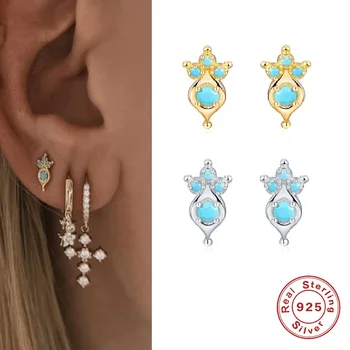 

ROMAD New Hot Trendy Cute Paw Stud Earrings For Women Fashion Turquoise 925 Silver Jewelry Piercing Ear Stud kolczyki