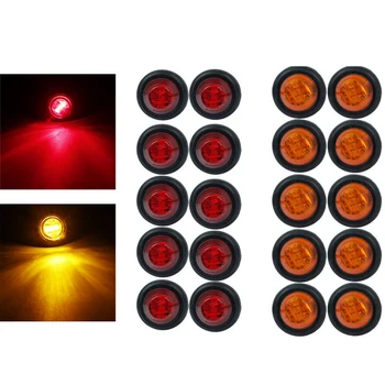

20x Red + Amber LED Side Marker Light Flush Mount Truck Trailer 12V 3/4 Inch