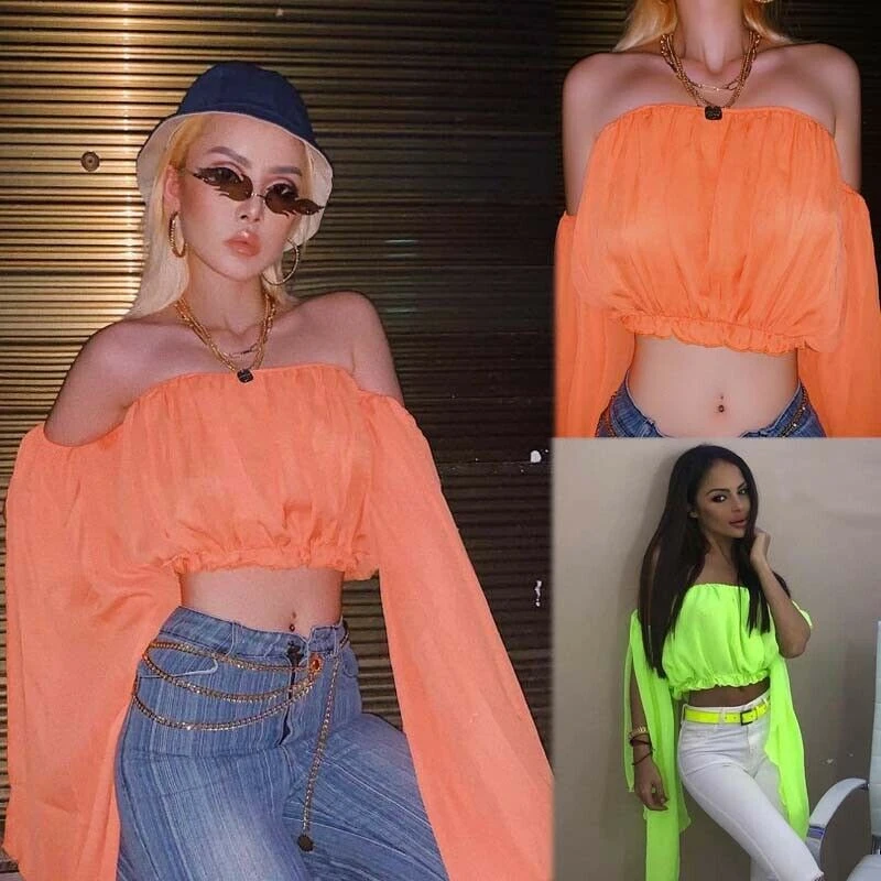 neon off the shoulder crop top