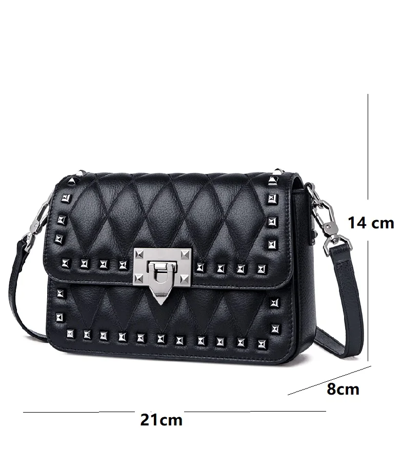 Designed Rivet woman leather bags diamond Cow Skin messenger bag fashion leather shoulder bag purse bolsa feminina#NF201