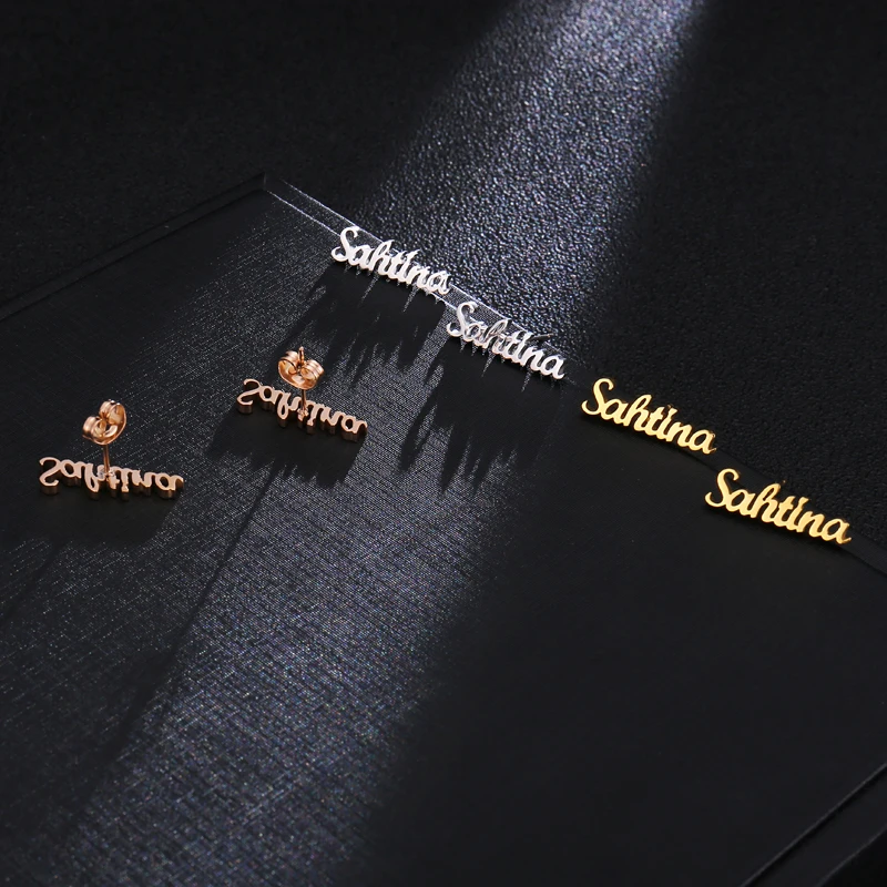 

Custom Personalized Name Jewelry Customized Font Nameplate Letters Stud Earrings For Women Customize Initial Cursive Name Stud