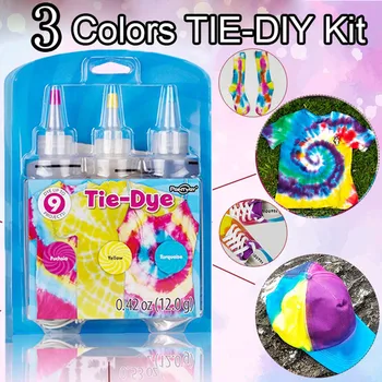 

3 Colors Design With Gloves Accessories Permanent Paint Craft Tie Dye Kit Textile Making Non Toxic One-Step Colorful Fabric Art