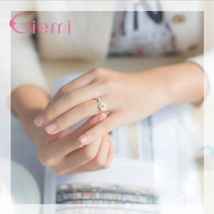 925 Sterling Silver Daisy Flower Rings Adjustable for Women Girl Opening Rings Personality Vintage Finger Jewelry