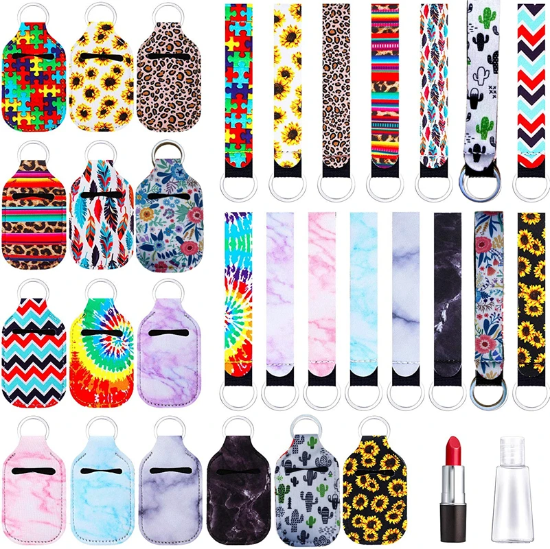 

New Year Party Gift 15 Sets Chapstick Holder Keychains with Neoprene Wristlet Keychain Lanyards for Girls Women Accessories