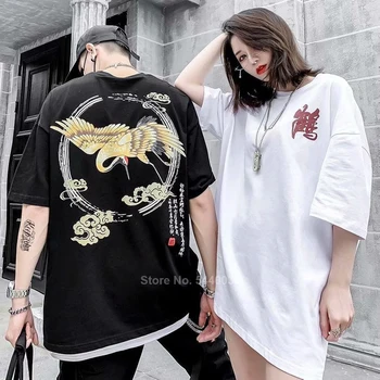 

Harajuku Fashion Ukiyo-e Crane Pattern Unisex T-shirt Women Men Japanese Traditional Tee Chinese Samurai Streetwear Clothing Top