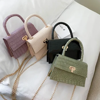 

PU Leather Pure Color Chain Tote Women Casual Shoulder Messenger Bags Purses Youth Ladies Simple Versatile Bag