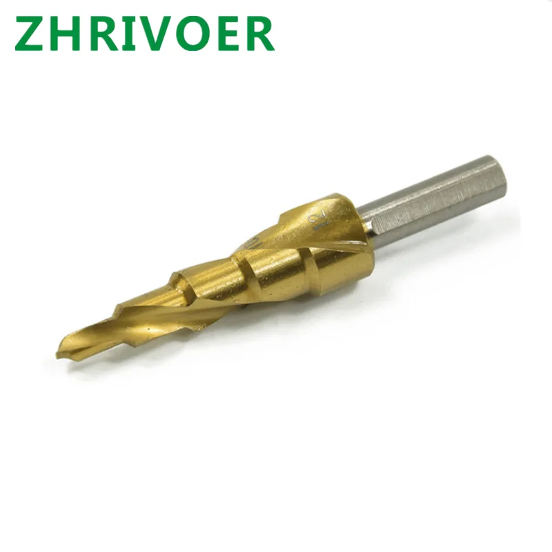 

Triangular shank titanium plated spiral groove step drill platform step drill pagoda drill multifunctional bit 4-12