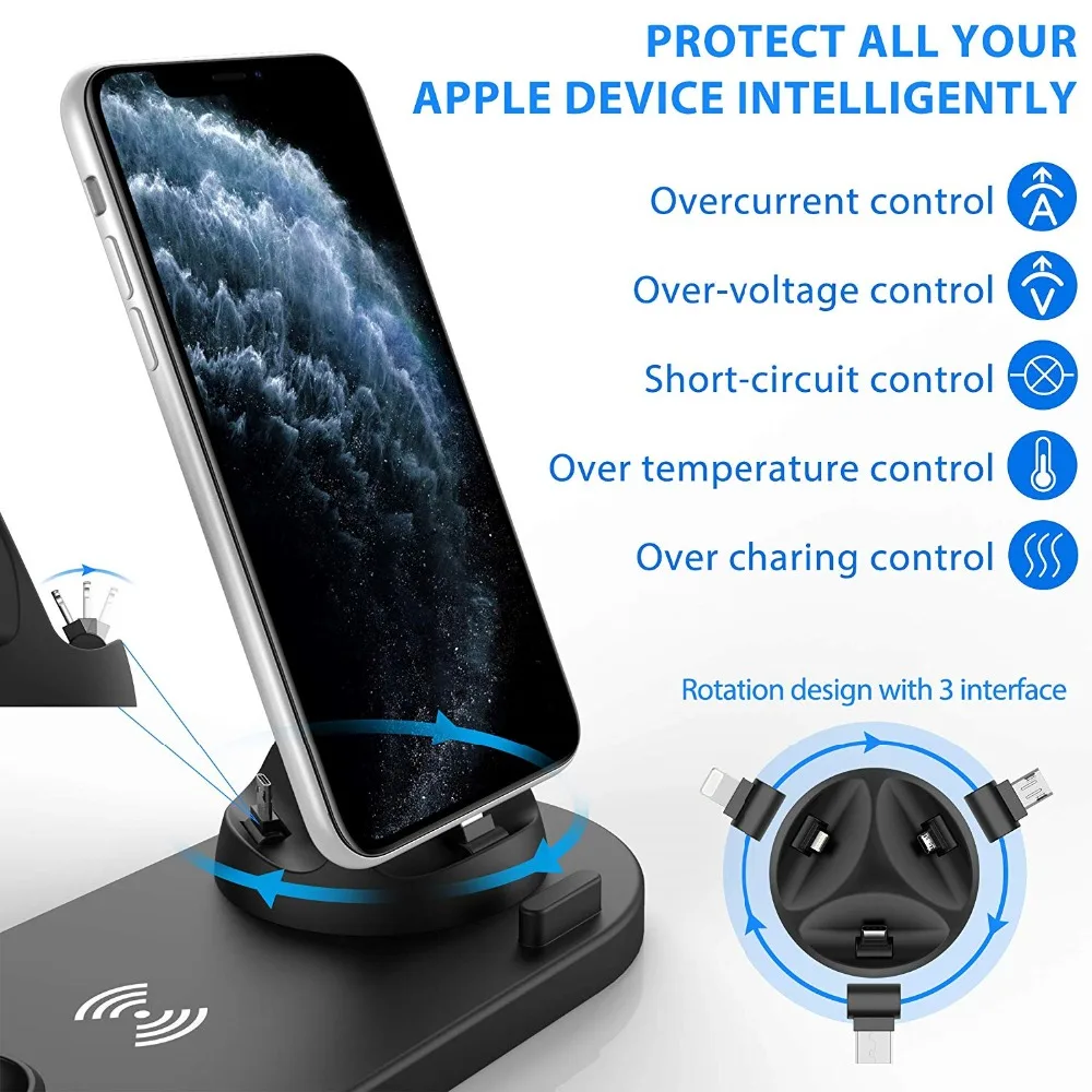 Беспроводная зарядная подставка FDGAO 3 в 1 для iPhone 11 Pro X XS Max XR 8 Airpods Apple Watch док