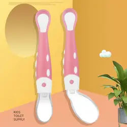 1 Set Training Spoon Bite Resistant Silicone Soft Hold Portable Flexible Infant Baby Spoon   Feeding Scoop  for Dinner