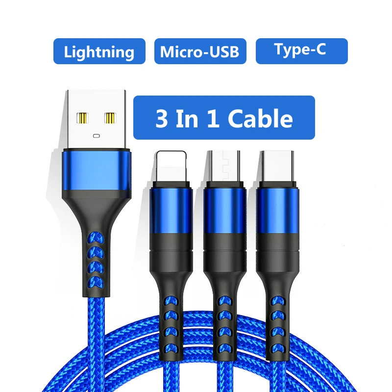 3in1 USB Cable for IPhone Fast Charger Charging Micro Phone Type C Xiaomi Huawei Samsung Wire IPad | Мобильные телефоны и