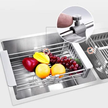 

Adjustable Stainless Steel Drain Basket In Sink Drain Pan Vegetable Fruit Drying Rack Kitchen Sink Organizer Storage Holders