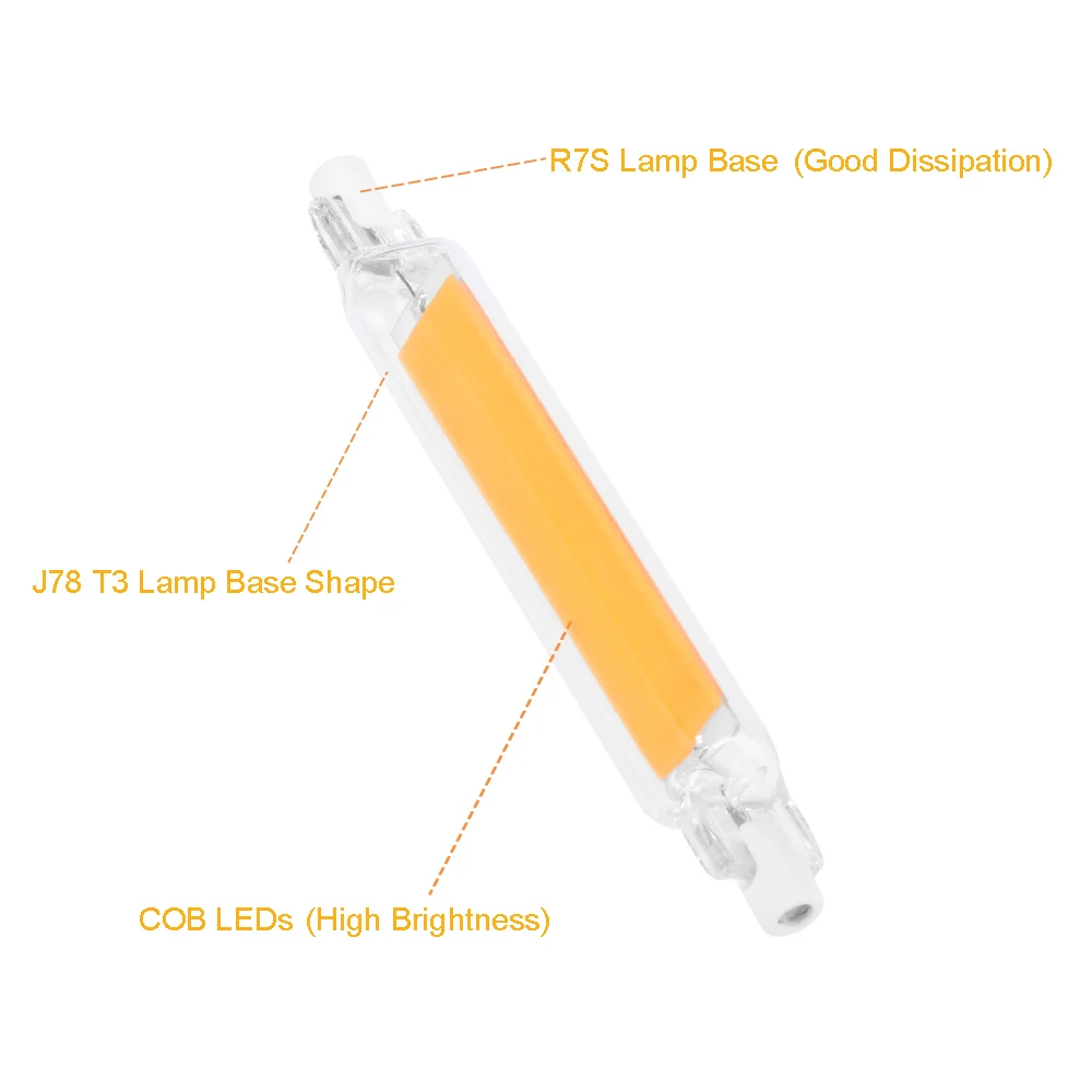 R7S LED 118mm 78mm 밝기 조절 COB 램프 전구 유리관 10W 15W 할로겐 램프 조명 교체 AC 220V 230V R7S 스포트라이트, 할로겐 조명 COB 램프 유리 튜브