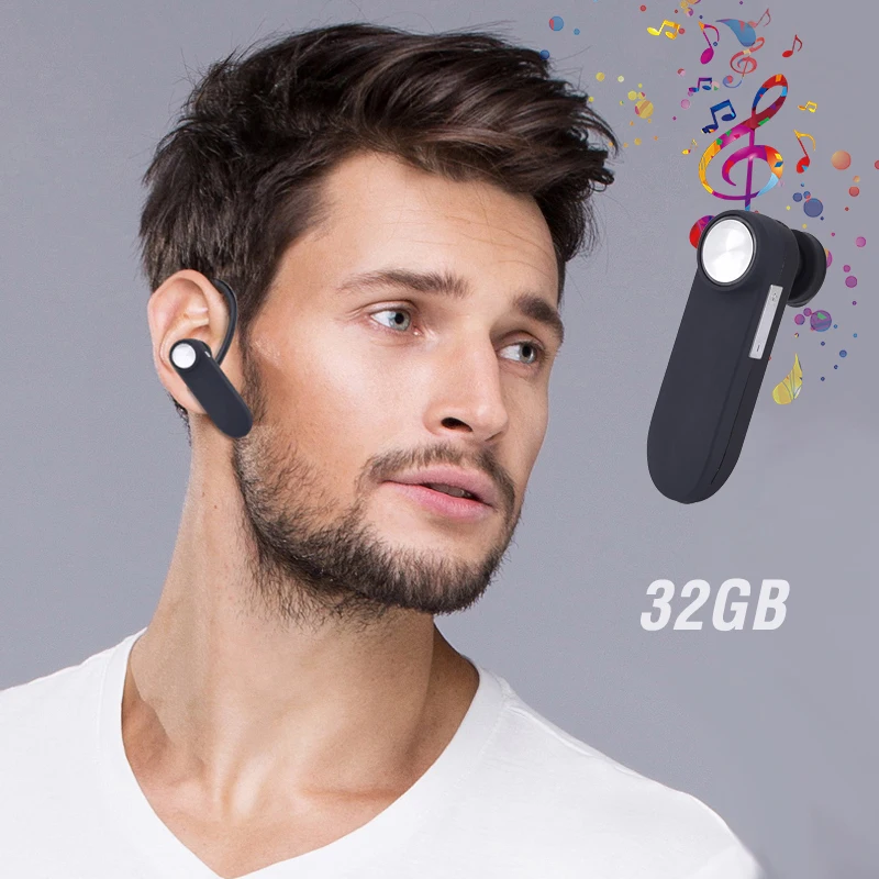 Bluetooth Headset Type Earphone In-ear Microphone 32GB Digital Voice Recorder Mini Wireless Headset
