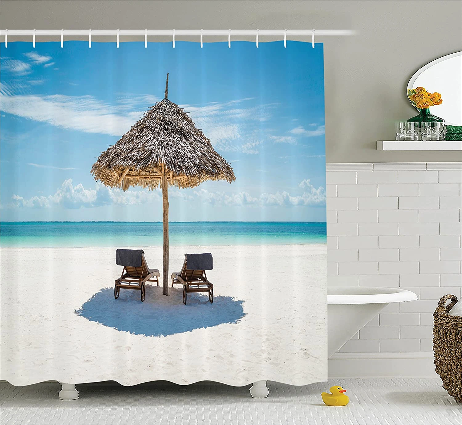 de ducha de playa, tumbonas madera con frente al océano oriental debajo de un paraguas de paja en Zanzíbar, cortina de baño|Cortinas de ducha| - AliExpress