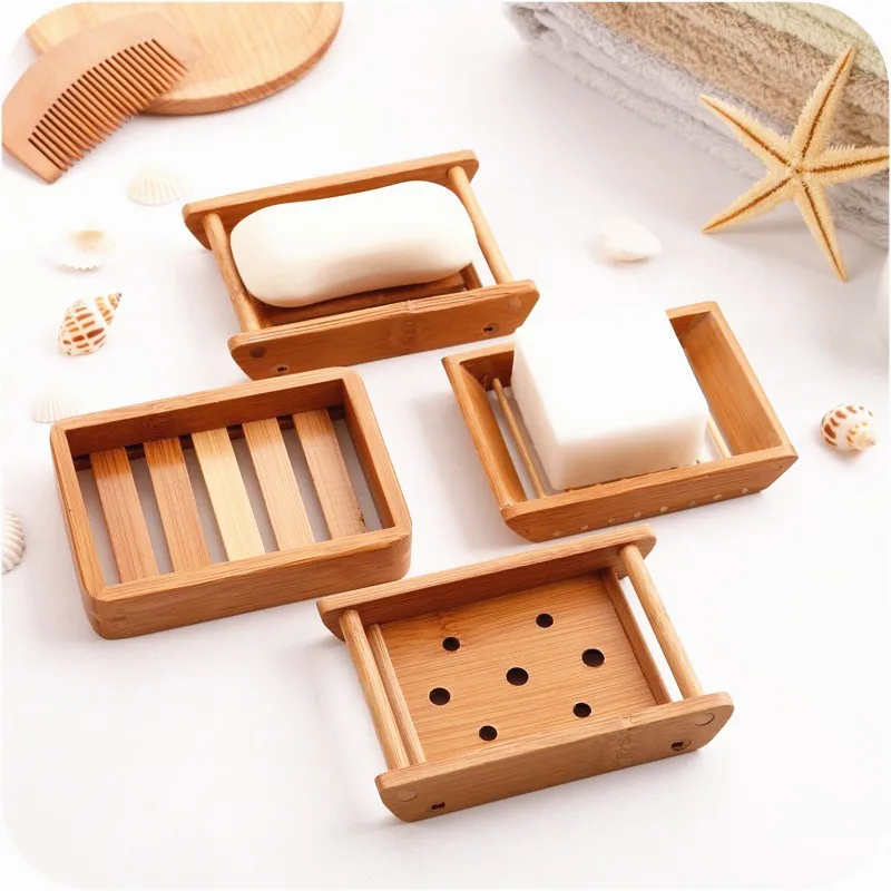 

New Wooden Natural Bamboo Soap Dishes Tray Holder Storage Soap Rack Plate Box Container Portable Bathroom Soap Dish Storage Box