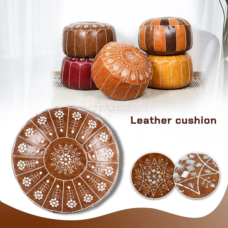Moroccan Leather Pier Futon Cover Lazy Cushion Handmade Mandala Embroidery Nordic Folk Soft Tatami Mat Covers