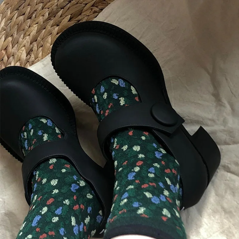 Обувь mary jane с круглым носком; обувь в винтажном стиле с пуговицами; обувь в стиле Лолиты для девочек; обувь на блочном каблуке; Цвет Черный
