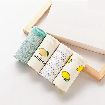 

4pcs/lot leak proof menstrual period women underwear Cotton menstruation panties Seamless print mango lemon Physiological Briefs