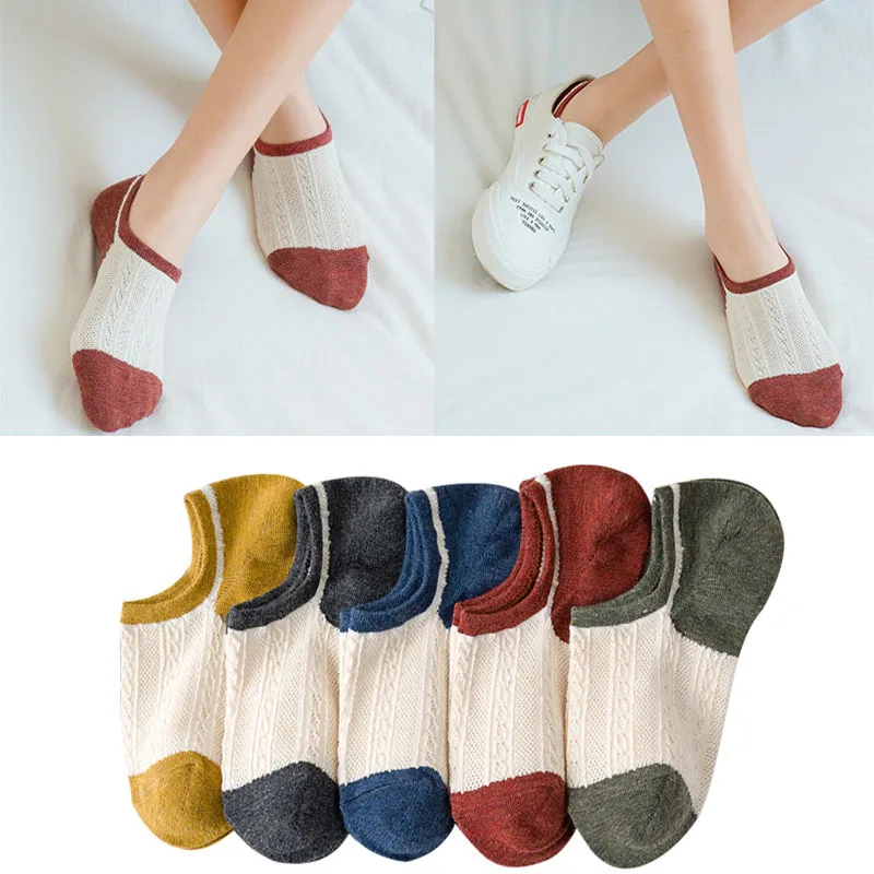 

Women's Fashion Cotton Invisible No Show Socks Non-Slip Short Female Casual Summer Spring Thin Mesh Ankle Slippers Boat Socks