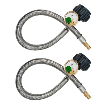 

2PCS/Set 18Inch Stainless Braided RV Regulator Propane Hose Connector with 1/4 Inch Male NPT Gauge QCC Type 1 Connection