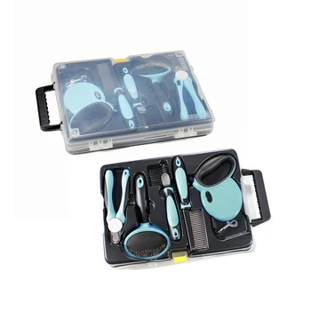 

Wire Dog Brush/Slicker Brush, Deshedding Tool 5 in 1 Professional Pet Grooming Kit Box Cats Dogs Nail Clippers & File