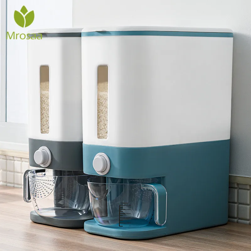 

Automatic Plastic Cereal Dispenser Storage Box Measuring Cup Kitchen Food Tank Rice Container Organizer Grain Storage Cans