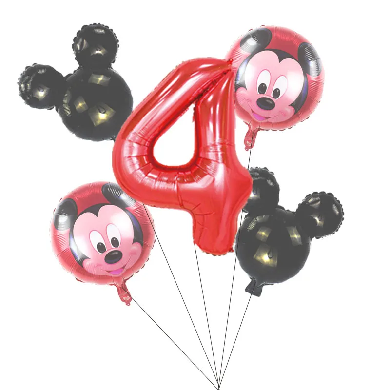 5 PCS С Днем Рождения вечерние декоративные шары Микки и Минни Маус 3" Красный номер Фольга шар для 1st День рождения украшения для детей - Цвет: mickey black set(4)