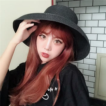 

Hat ladies fashion solid color leisure big brim straw hat summer beach hat fashion sun hat