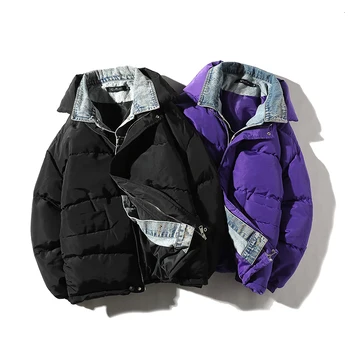 

2019 Autumn New Cowboy Collar Fake Two Pieces Of Bread Thick White Couple Lovers Fashion Loose Casual Cotton Clothes