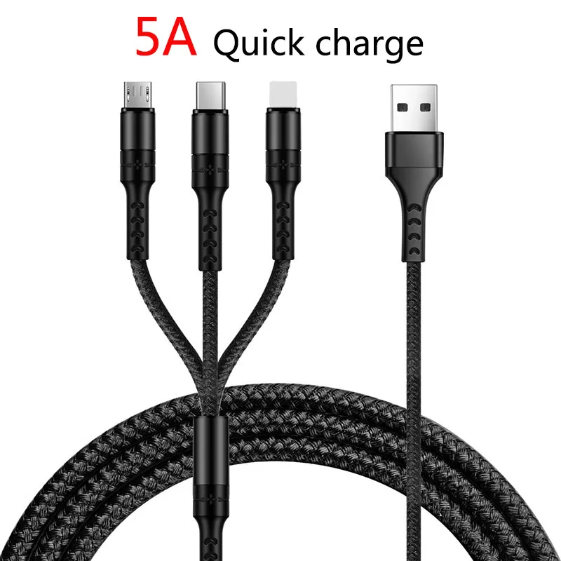 

5A Fast Charging One Drag Three Data Line 5A Single Head Type-c Data Line Transferable Data 1.2m Copper Core Charging Line