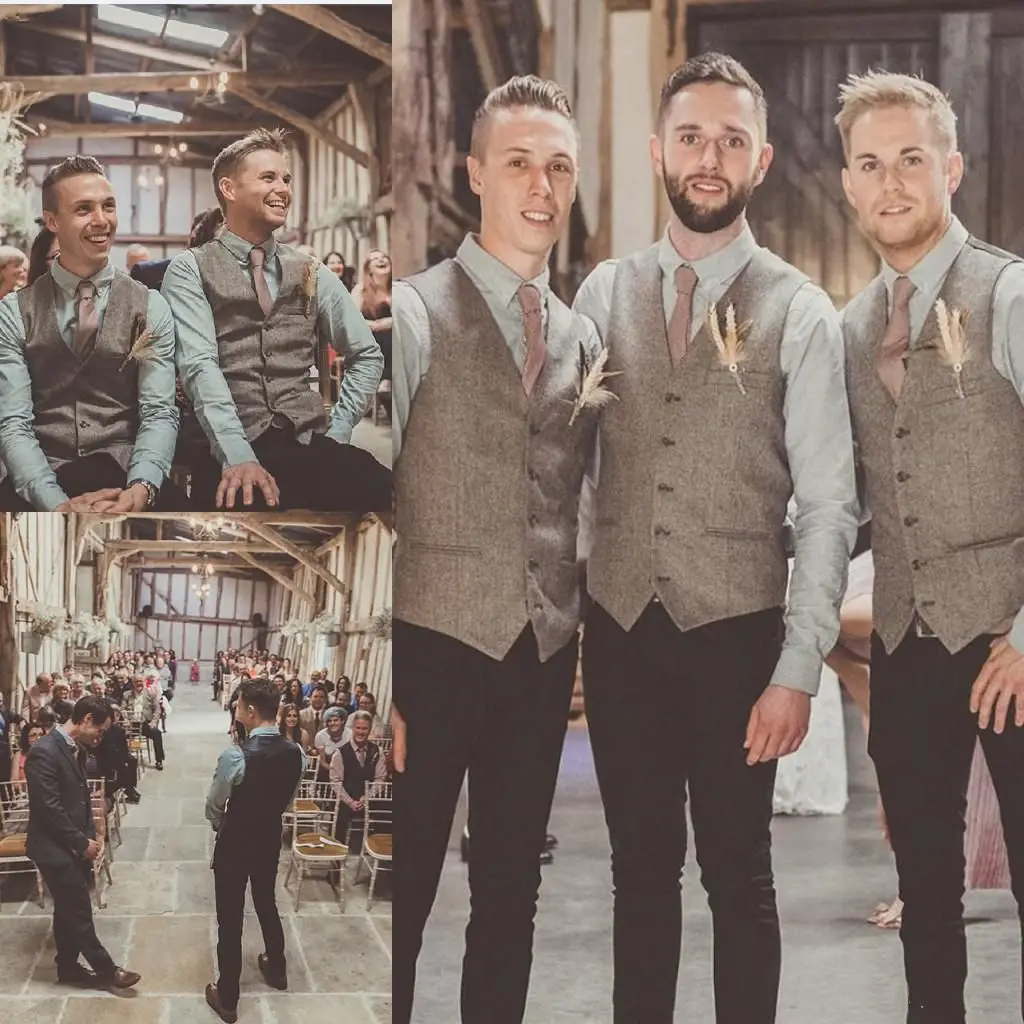 Groom Vests For vintage Country Wedding Party British Style Brown Tweed Groom Vests Formal Groom's Wear Suit Vest Men's