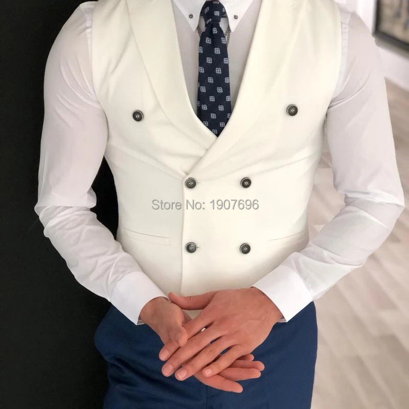 branco magro ajuste colete masculino com duplo breasted uma peça personalizado terno masculino wasitcoat peaked lapela casamento gromsmen cintura casaco novo