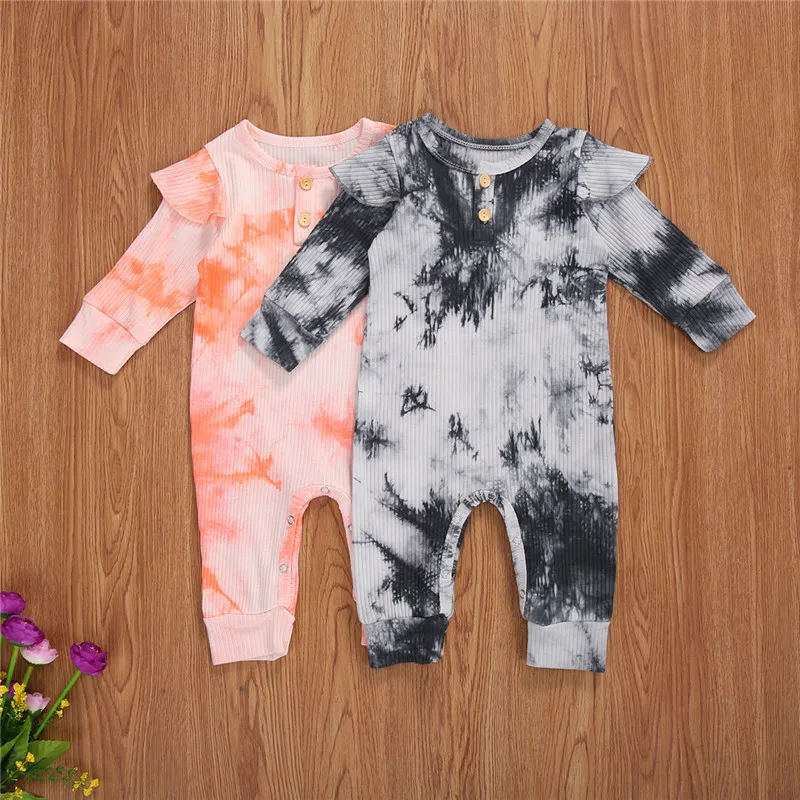 

Infant Baby Girl Clothing 2020 Autumn Spring Tie Dye Print Romper Jumpsuits Ruffle long sleeve One-Pieces Outdits Clothes