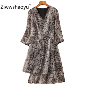 

Ziwwshaoyu Sexy V-Neck Summer Party Snake Pattern Print Asymmetrical Fashion Dresses Women's High Quality Clothing 2020