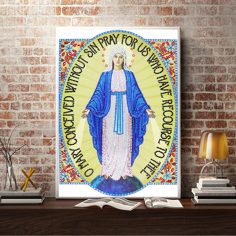 RUBOS 5D Diamond Embroidery Icons Blessed Virgin Mary Mother Pray Bead DIY Diamond Painting Large Stone Crystal Mosaic Picture (2)