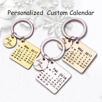

Personality Custom Calendar Keychain Pendant Baby Record Heart Shape Engrave Date Birthday Wedding Anniversary Jewelry Keychains