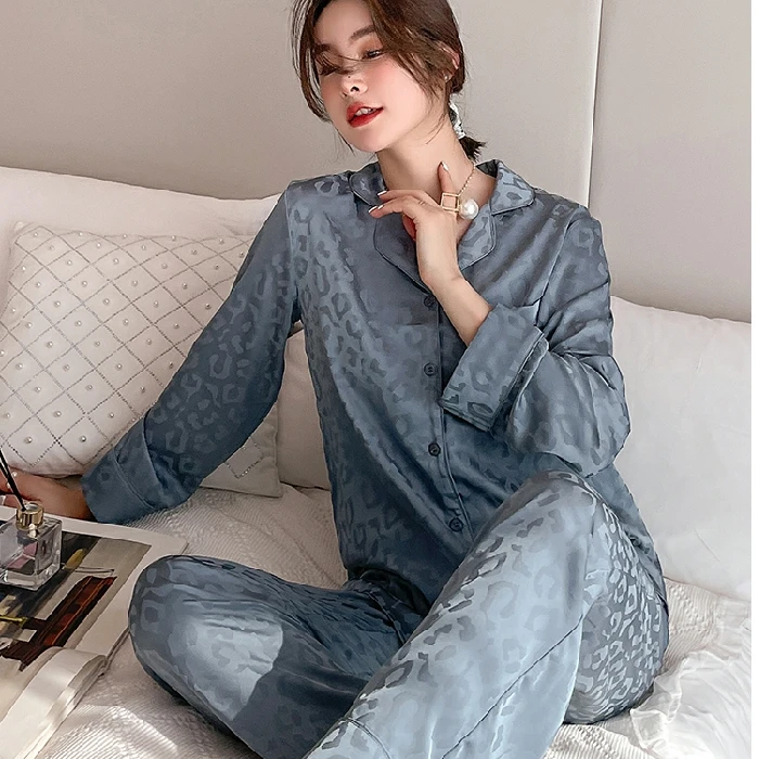 sexy pajama sets Leopard Print Pajamas Women's Suit Long Two-piece Casual Home Wear Luxury Ice Silk Pajamas for Women Sleepwear Set Lounge Wear cute pjs