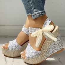 

Hot Lace Leisure Women Wedges Heeled Women Shoes 2022 Summer Sandals Party Platform High Heels Shoes Woman