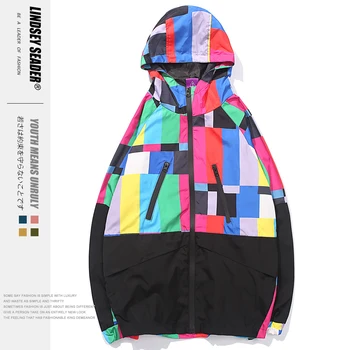 

Men's Windbreaker Rain Jacket Stranger Things Hoodie Thin Plaid Black White Vintage Hooded Tracksuit Avoid Sun Burn Outwear