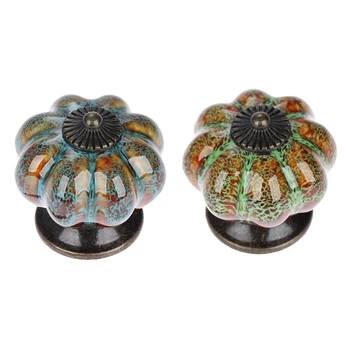 

20 Pcs Ceramic Knobs with Colorful Knobs and Pumpkin Handles Drawer Ceramic Pulls, 10 Pcs Green & 10 Pcs Blue
