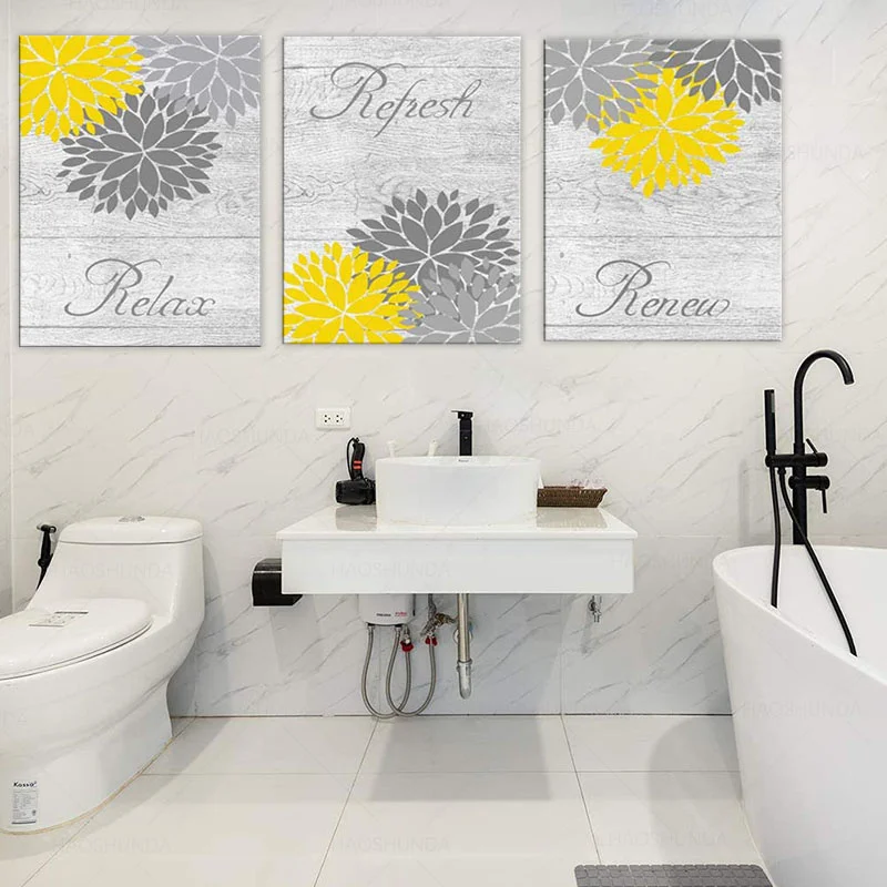 Yellow And Gray Bathroom