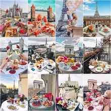 

GATYZTORY Oil Pictures By Numbers BreakfastLandscape Painting Kits Drawing Canvas Handpainted City Sceneryhome Decor